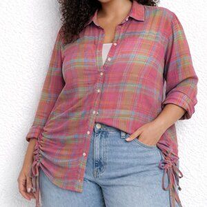 Paper Tee Sheer Pink Plaid Button-Down Shirt Size 2X NWT, Dopamine Dressing
